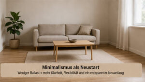 Minimalistische Wohnung mit wenigen Möbeln als Symbol für Neustart und weniger Besitz