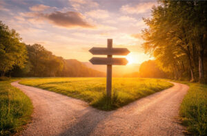 Weggabelung als Symbol für Entscheidungen bei einem Neustart im Leben