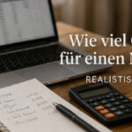 Planung der Kosten für einen Neustart im Leben mit Laptop, Notizen und Taschenrechner