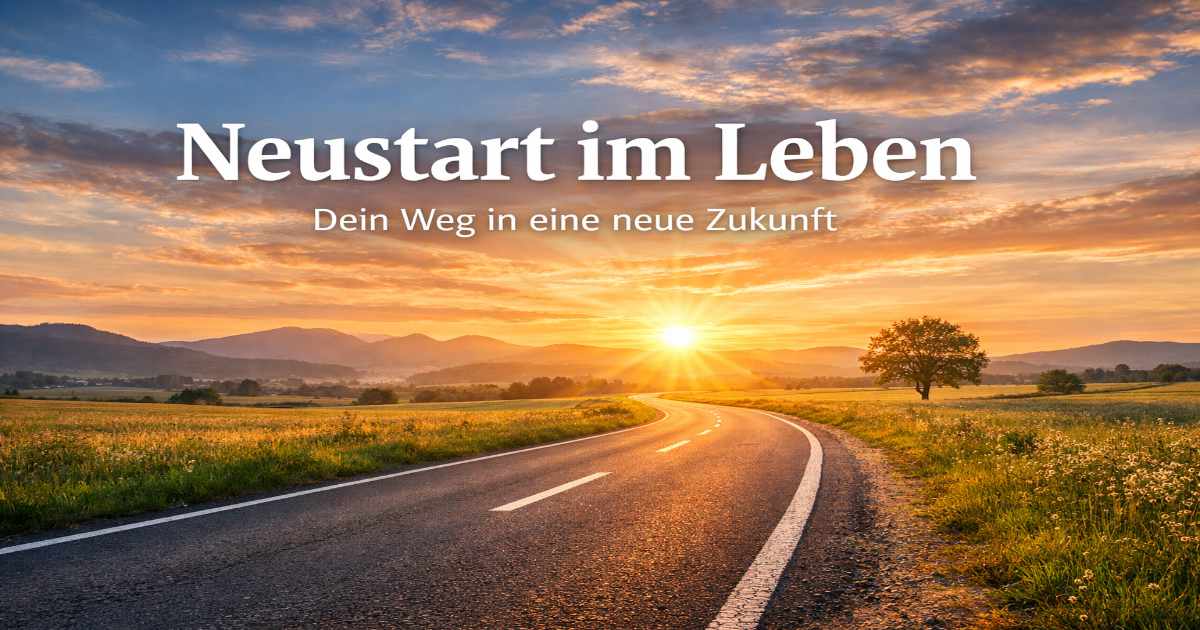 Neustart im Leben – Straße führt in den Sonnenaufgang als Symbol für einen neuen Lebensweg