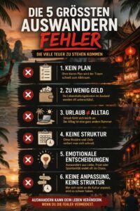 Infografik Auswandern Fehler mit asiatischem Hintergrund – die größten Fehler beim Auswandern im Überblick