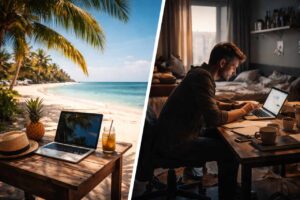 Auswandern Realität vs Social Media Traum digitaler Nomade