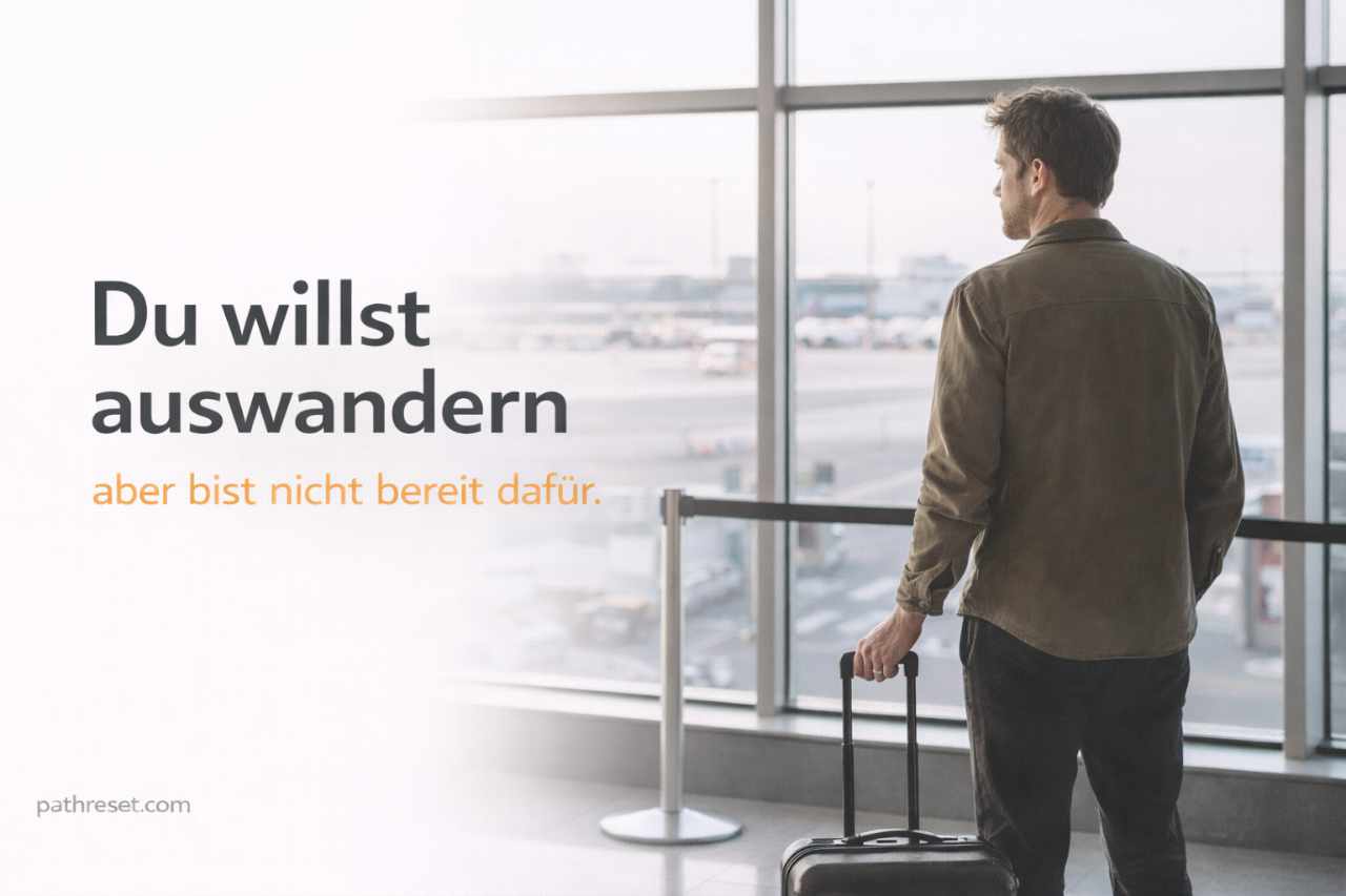 Person steht mit Koffer und zweifelt an der Entscheidung auszuwandern