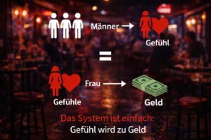 Infografik zeigt Zusammenhang zwischen Gefühlen und Geld im Nachtleben in Asien vor einem Bar-Hintergrund