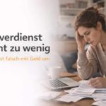 Frau sitzt nachdenklich vor Rechnungen und erkennt seinen falschen Umgang mit Geld