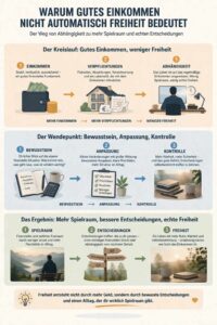Infografik zeigt Zusammenhang zwischen Einkommen, Verpflichtungen und fehlender Freiheit im Alltag