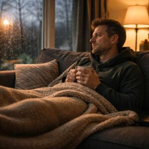 Person sitzt gemütlich auf der Couch und verlässt ihre Komfortzone nicht