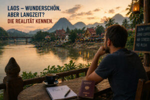 Laos Visum Deutsche – Mann sitzt nachdenklich am Fluss und überlegt Langzeitaufenthalt