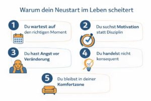 Infografik zeigt die häufigsten Gründe warum ein Neustart im Leben scheitert