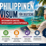 Philippinen Visum Deutsche – Strand, Boot und philippinische Flagge mit Reisepass im Vordergrund