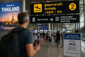 Thailand Visum Deutsche – Reisender am Flughafen Bangkok mit TDAC Einreise