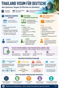 Thailand Visum Deutsche – Infografik zu Visa Optionen, DTV, Work Permit und Pflichten