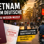 Vietnam Visum Deutsche 2026 – belebte Straße in Hanoi mit Motorrädern und Stadtleben