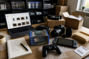 Sachen verkaufen vor der Auswanderung – Videospiele, Kamera und Versandmaterial für den eBay Verkauf