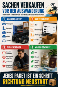 Sachen verkaufen vor der Auswanderung – Infografik zu Verkauf, Fehlern und Neustart-Puffer